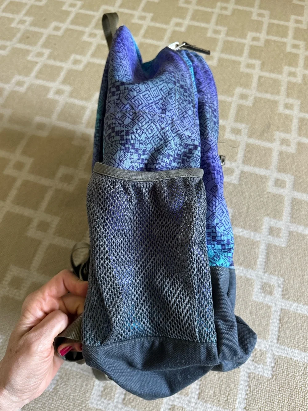 L.L.Bean Geometric Print School Backpack Blue Purple Book Bag Travel O/S
